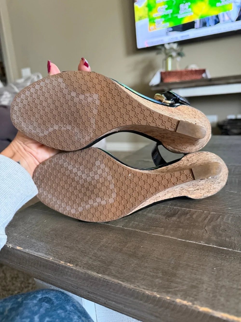 Gucci Santander Cork Wedge Ankle-Strap Sandals - Picture 6 of 10